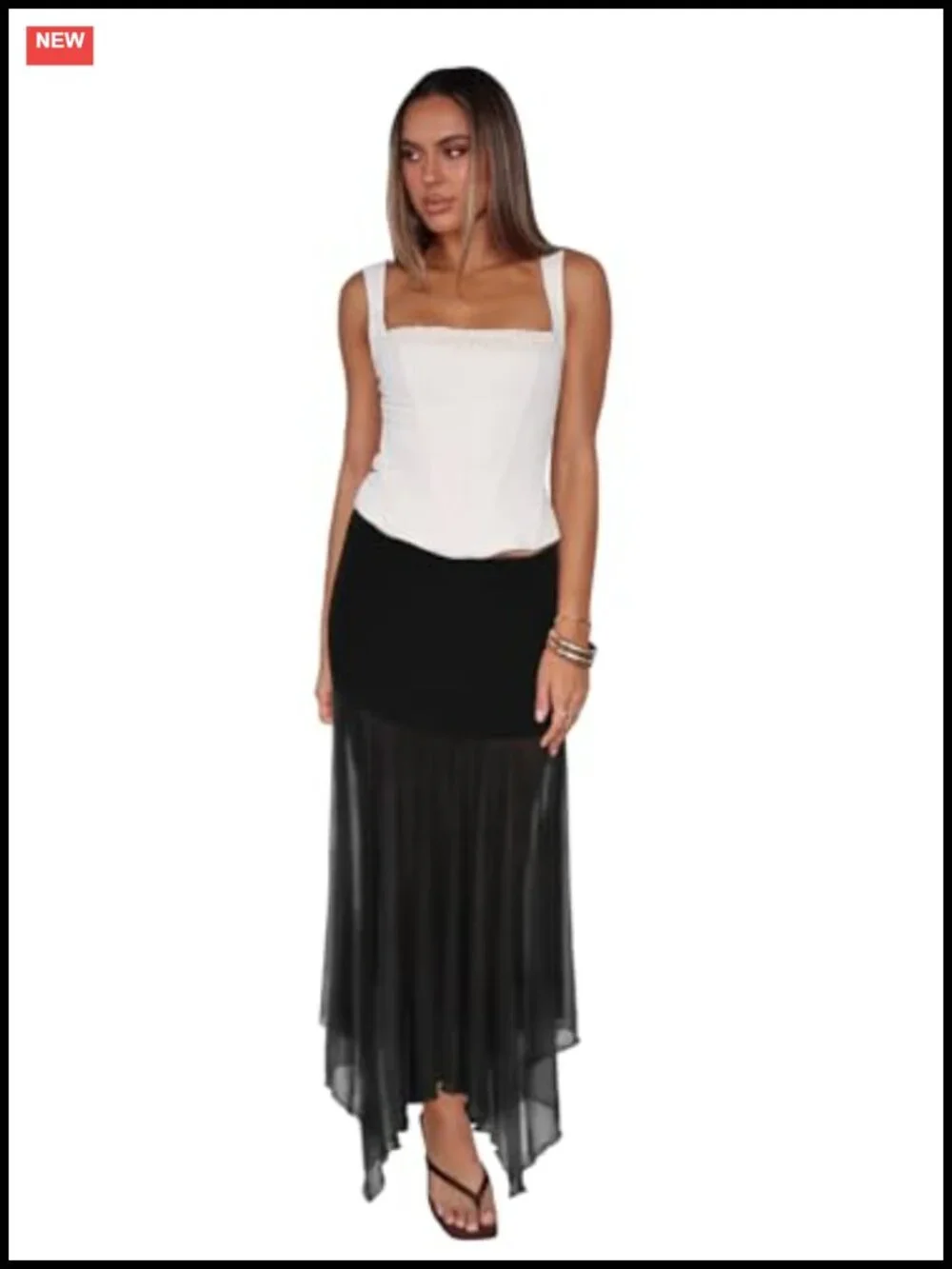 Women Mesh Asymmetrical Maxi Skirt Low Rise Sheer with Lining